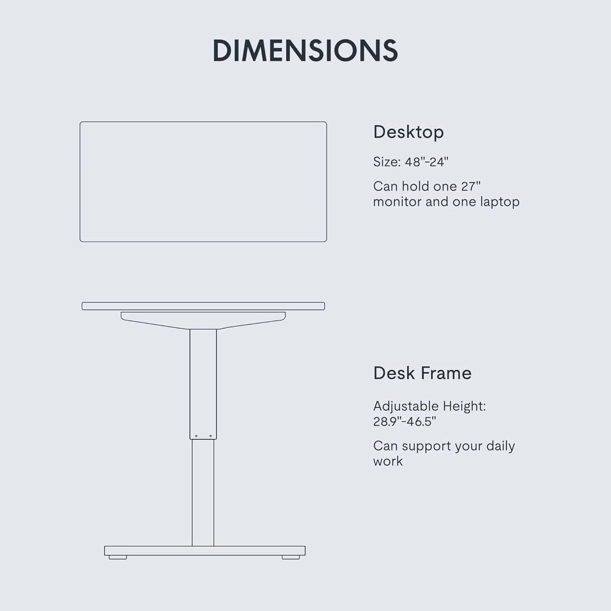 Electric Height Adjustable Standing Desk 48x24 Inches