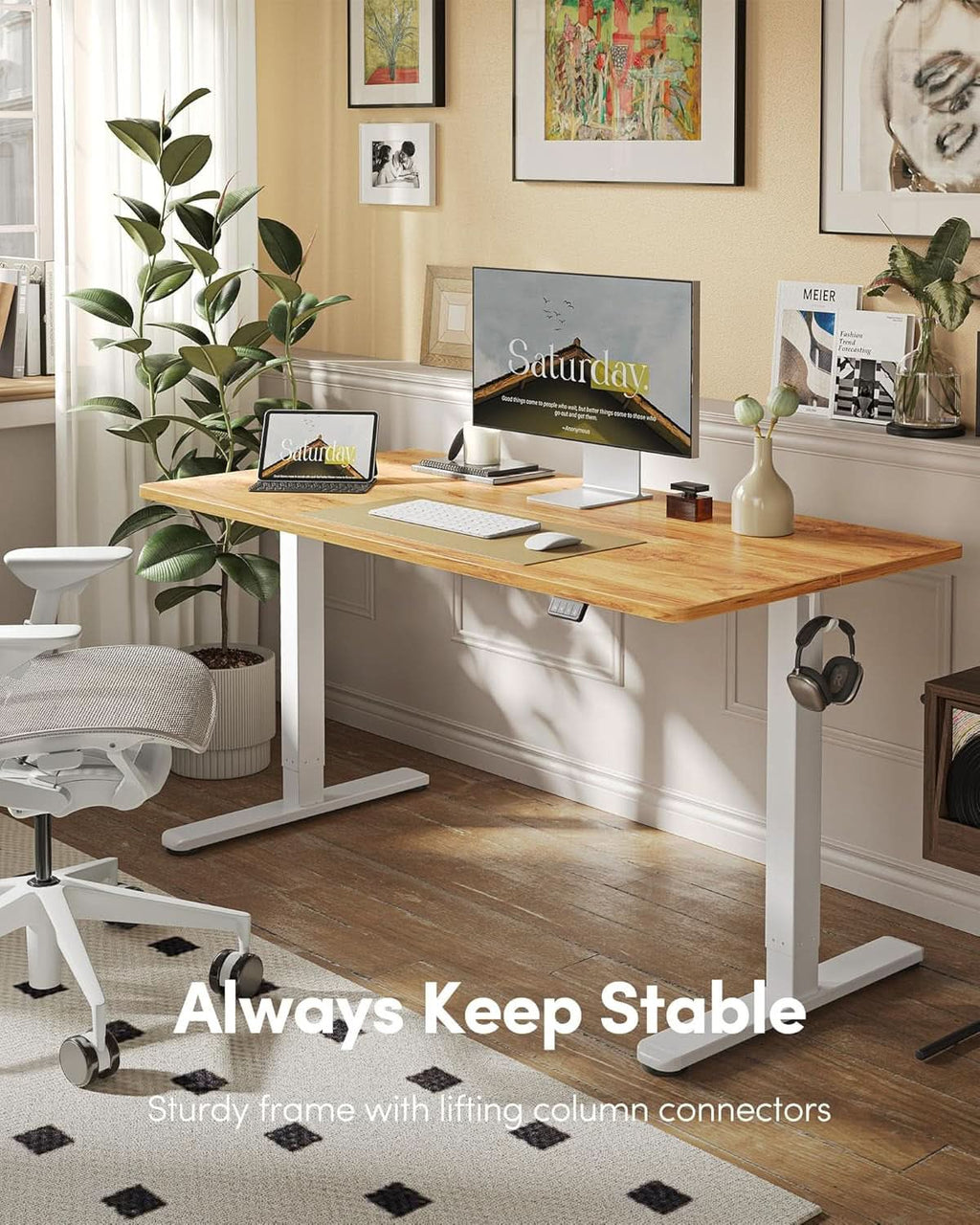 Electric Standing Desk 55x24 Height Adjustable Light Brown