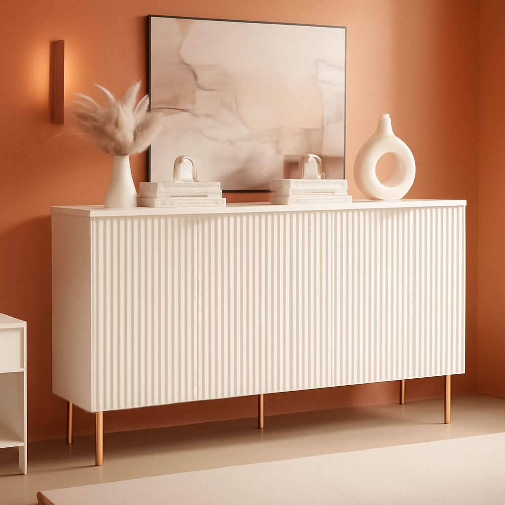 White Fluted Storage Cabinet Set Of 2 Modern Sideboards