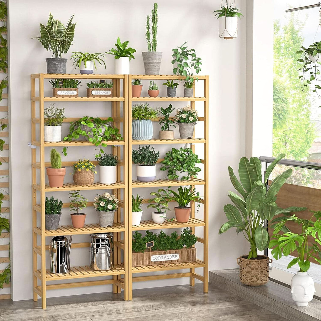 Six Tier Adjustable Bamboo Bookshelf Tall 63 Inch Natural
