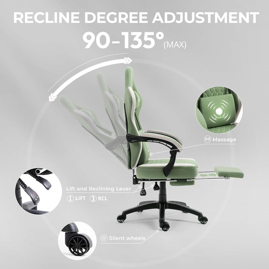 Gaming Chair With Pocket Spring Cushion And Footrest Green