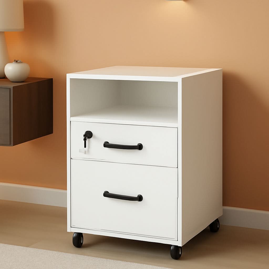 White Vertical File Cabinet With Locking Top Drawer