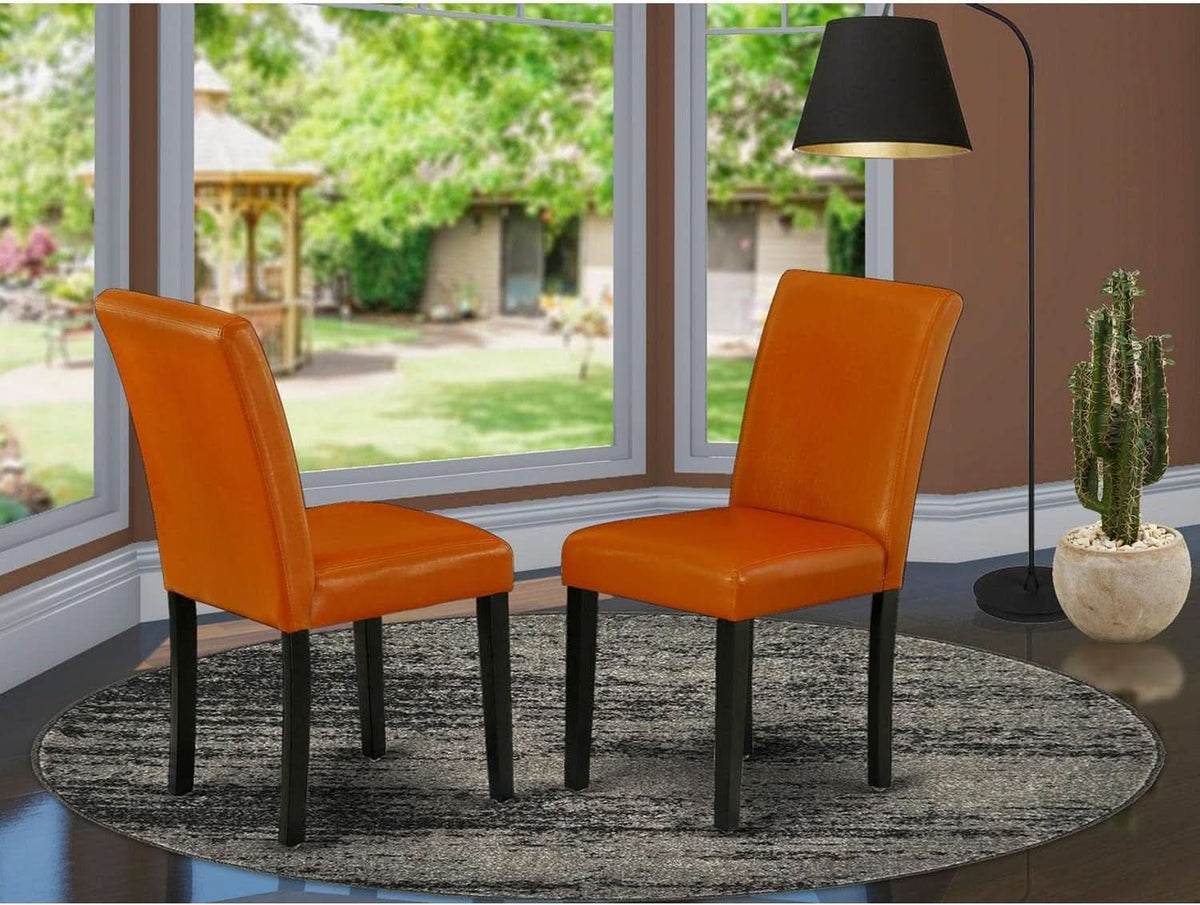 Parson Dining Chairs Black Faux Leather Upholstered Set Of 2