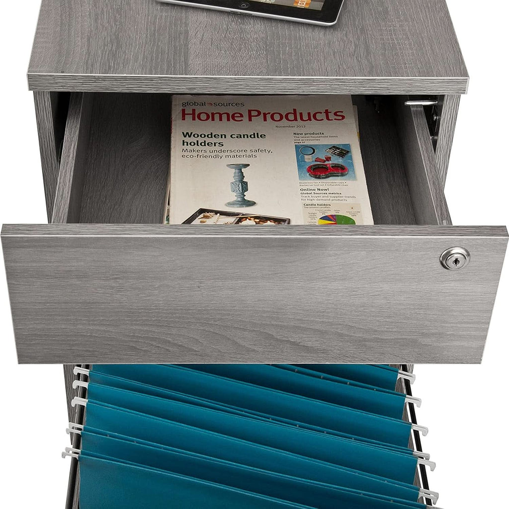 Grey Rolling Locking Two Drawer Vertical Filing Cabinet