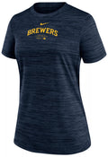 Nike Womens MLB Authentic Collection Velocity T-Shirt (US Alpha Small Regular Regular Navy Milwaukee Brewers)