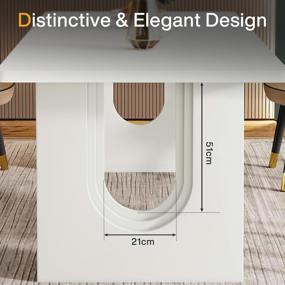 Modern White Dining Table 71 Inch With Wood Pedestal Base