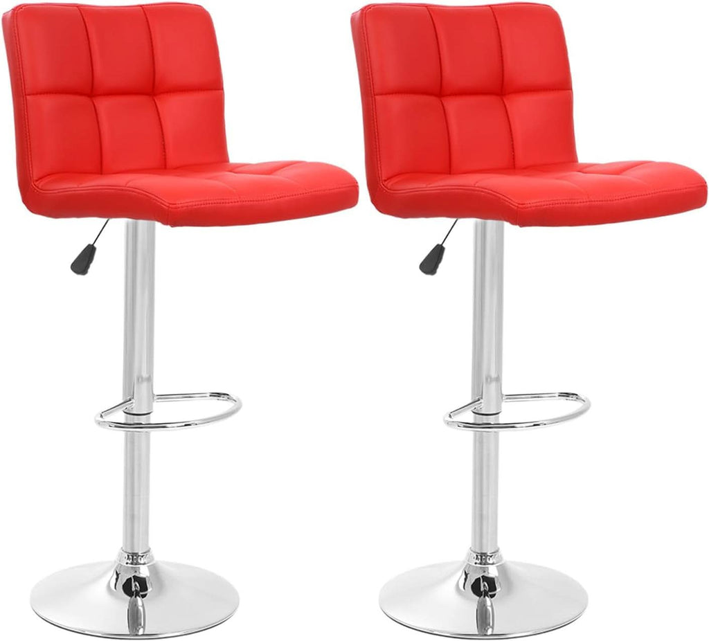 Red Adjustable Swivel Bar Stools Set Of 2 PU Leather