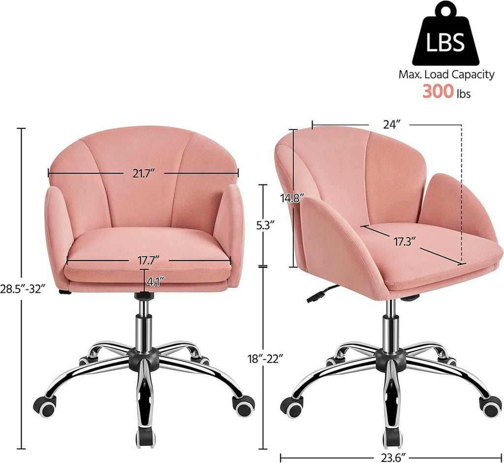 Pink Velvet Desk Chair With Wheels And Armrests Swivel Office Chair