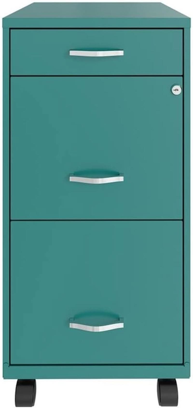 3 Drawer 29.52 Inch Turquoise Metal Filing Cabinet Lockable Preassembled for Home Office