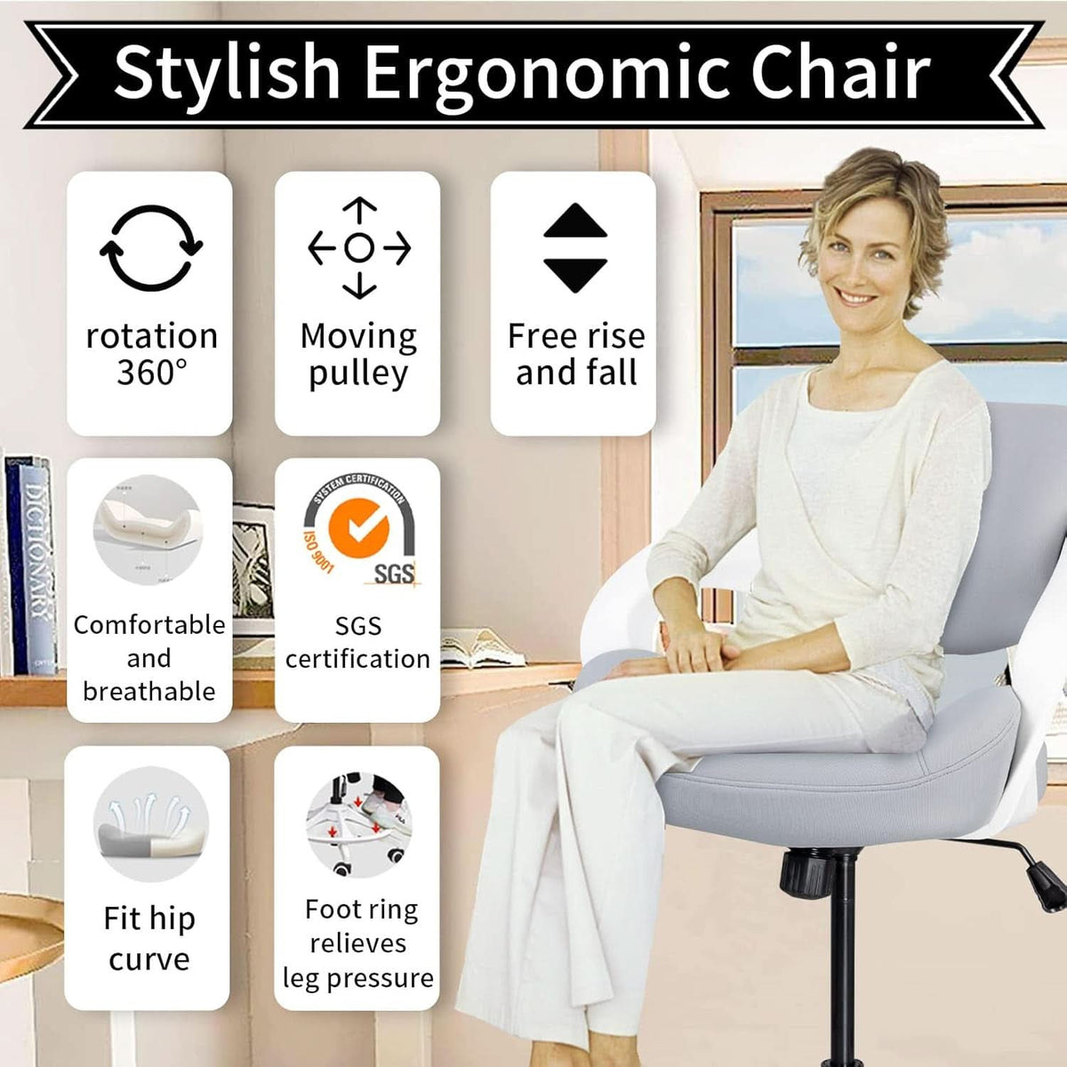 Ergonomic Drafting Chair With Lumbar Support Grey Office