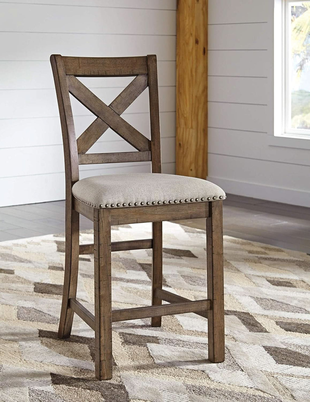 Moriville 24.5 Inch Upholstered Farmhouse Barstools Beige Brown Set of Two