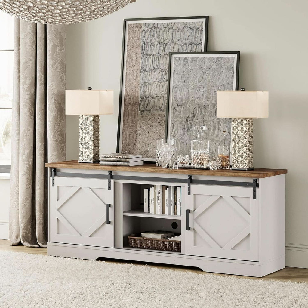 Modern Farmhouse 3 In 1 TV Stand For Up To 95 Inch TVs Wood