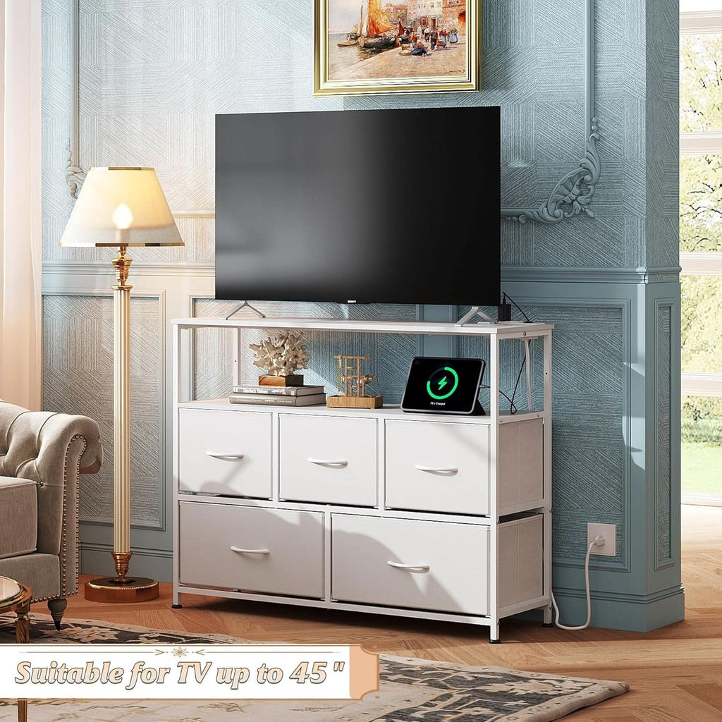 Dresser TV Stand 5 Drawers And Built In Charging Station