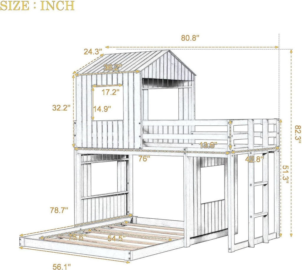 White Twin Over Full Low Profile Playhouse Bunk Bed