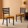 Hercules Series Black Ladder Back Metal Dining Chair Set of 2 With Natural Wood Seat