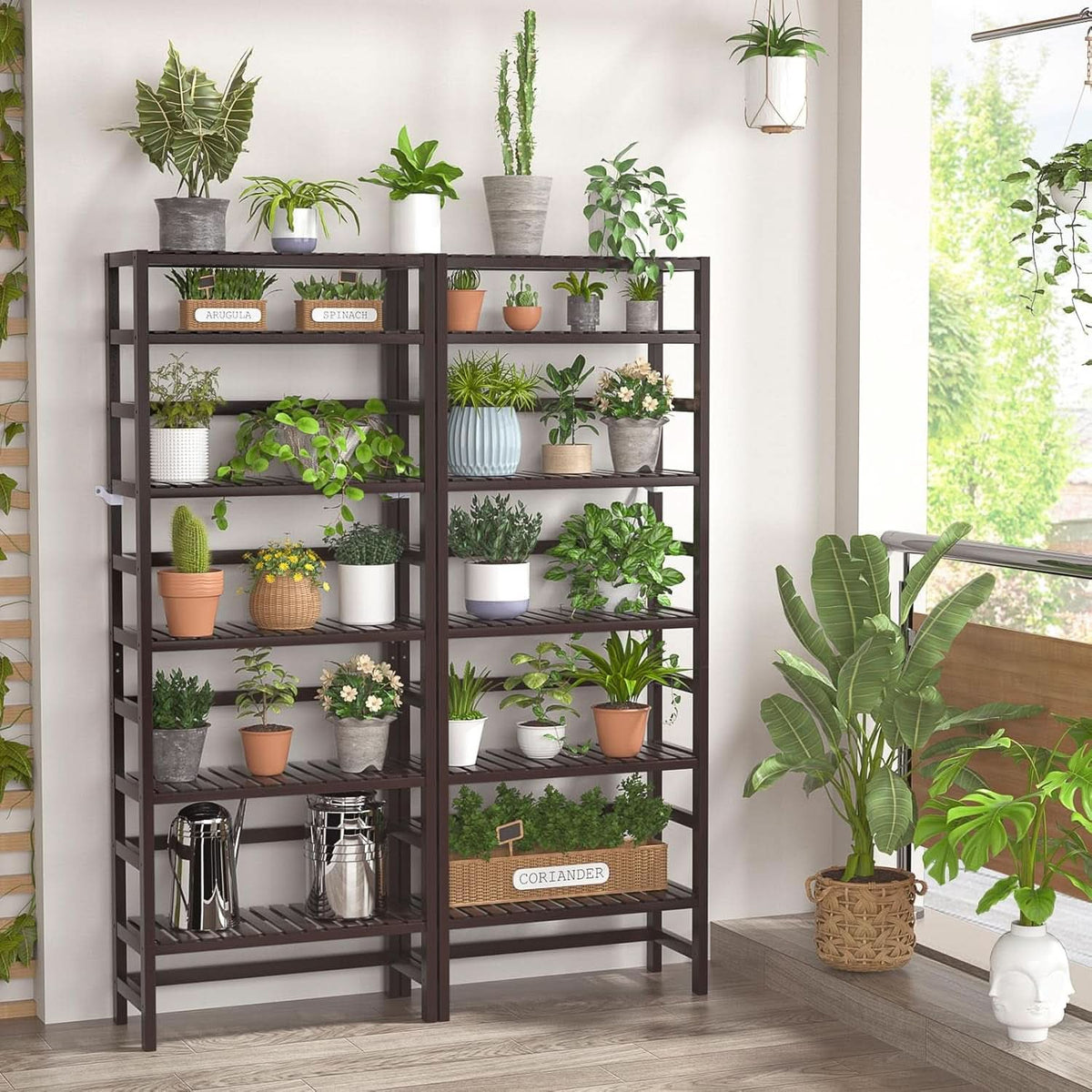 6-Tier Bamboo Bookcase Espresso 63.4 Inch Tall Freestanding Shelf