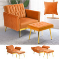 Velvet Armchair With Ottoman And Adjustable Backrest Orange