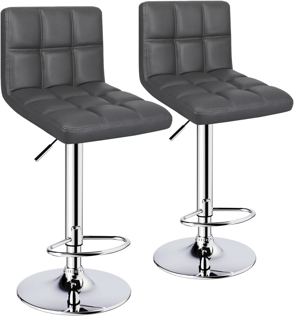 Grey Adjustable Swivel Bar Stools Set of 2 With PU Leather