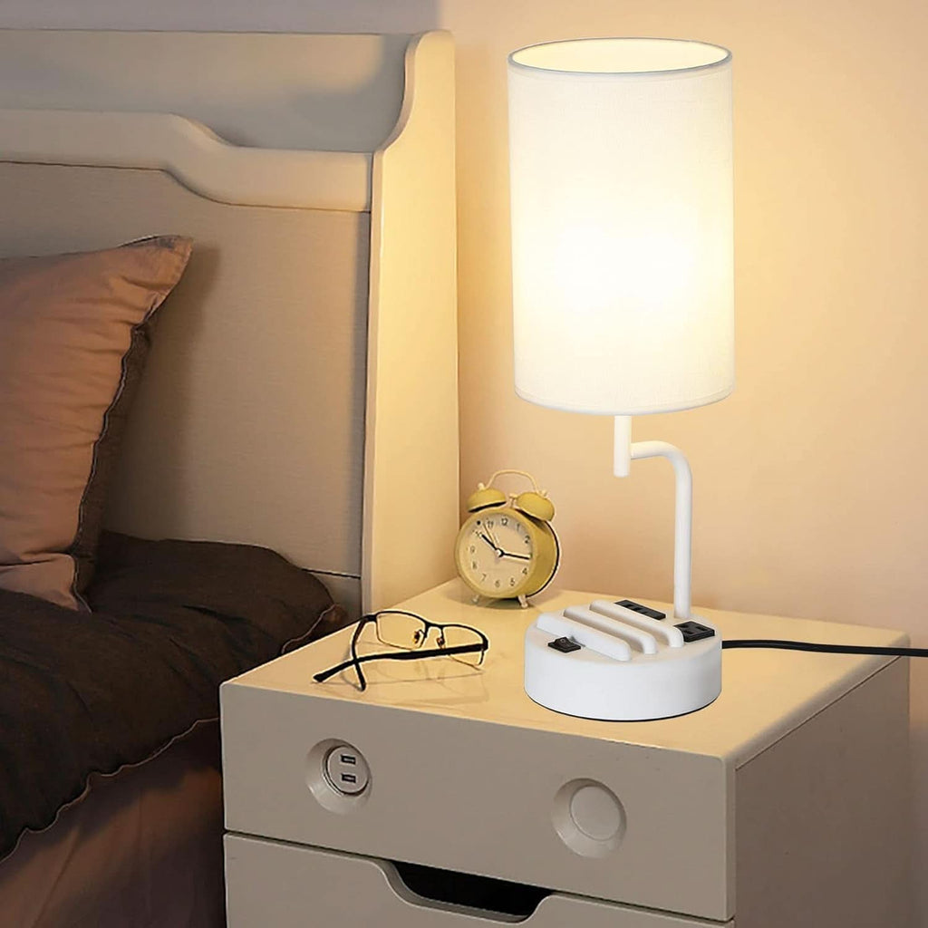 Table Lamp With 3 USB Ports White Finish For Home Office