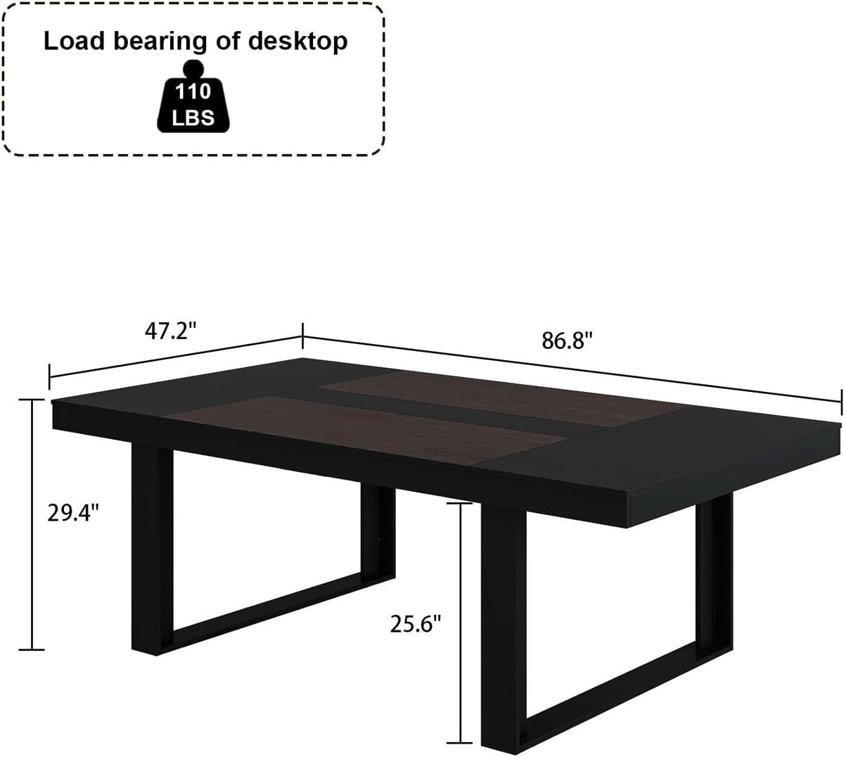 Dining Table 86.6 Inch Rectangular Wood Brown and Black Seats 8 to 10