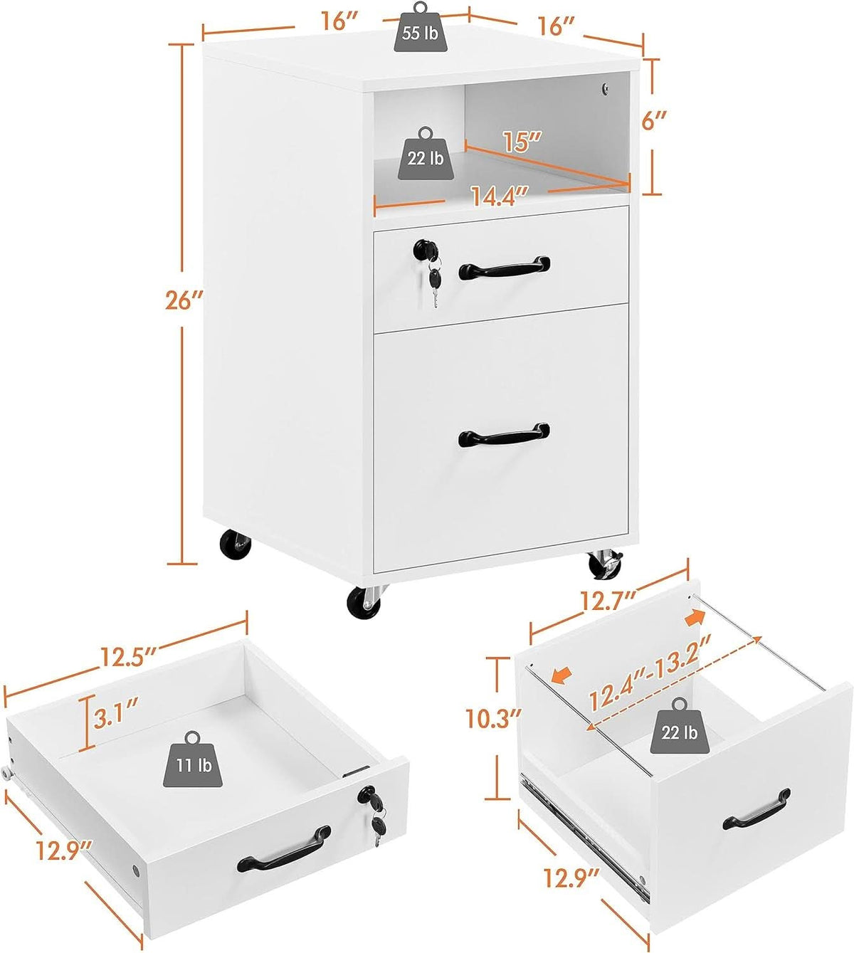 White Vertical File Cabinet With Locking Top Drawer