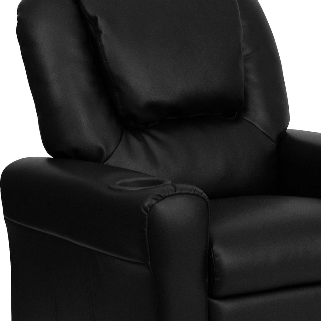 Kids Leathersoft Recliner With Cup Holder And Safety Recline Black