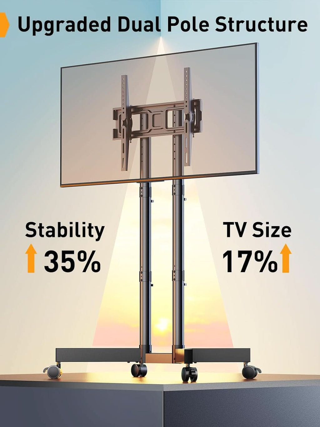 Mobile TV Stand 32 To 70 Inch With Wheels Height Adjustable