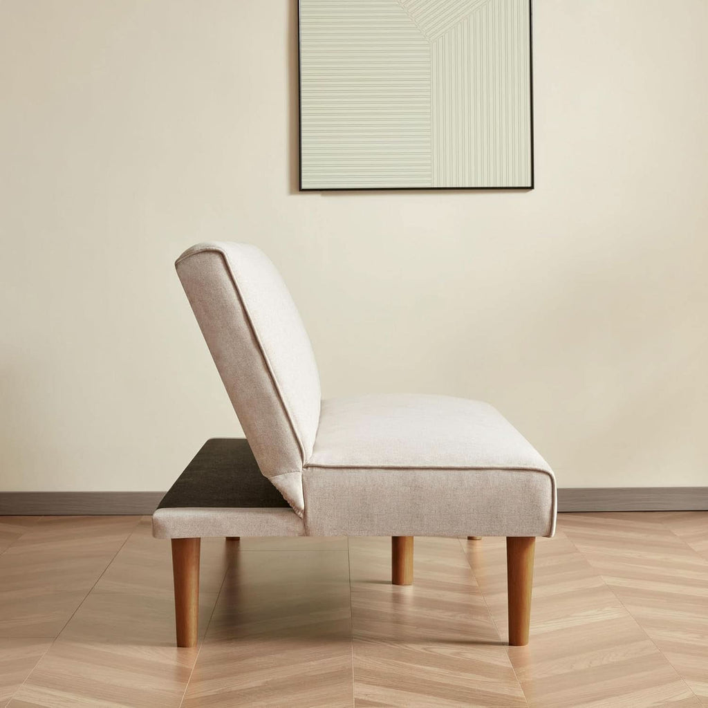 Beige Convertible Futon Sofa Bed For Living Room Use