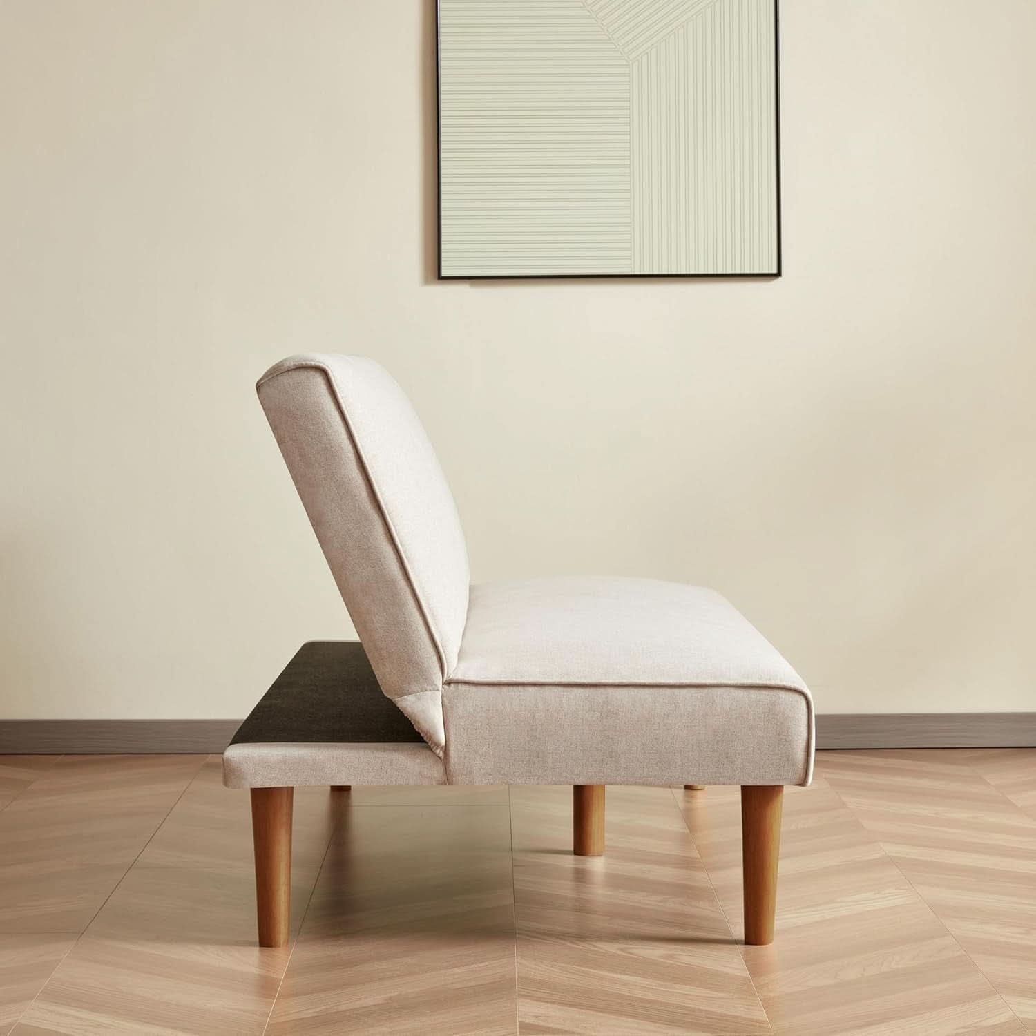 Beige Convertible Futon Sofa Bed For Living Room Use
