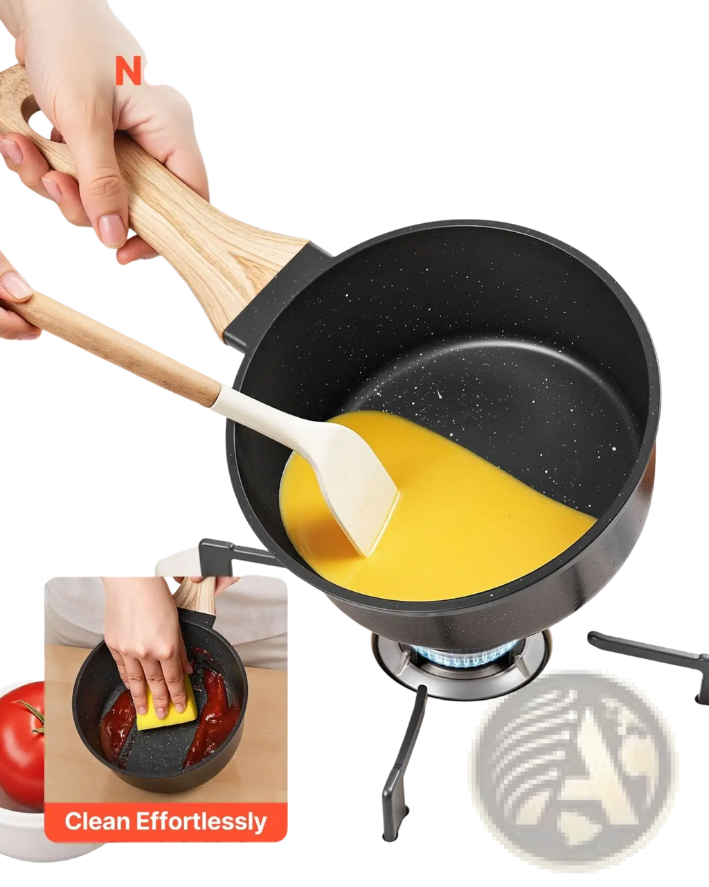 1.5 Qt Nonstick Saucepan with Lid and Wood Handle