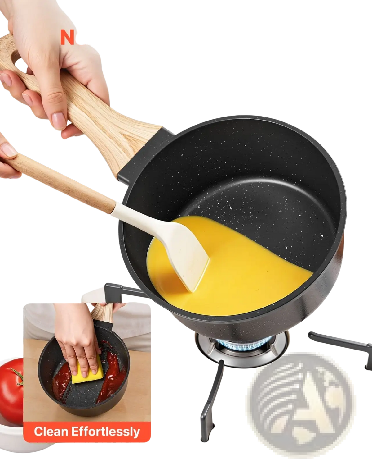 1.5 Qt Nonstick Saucepan with Lid and Wood Handle