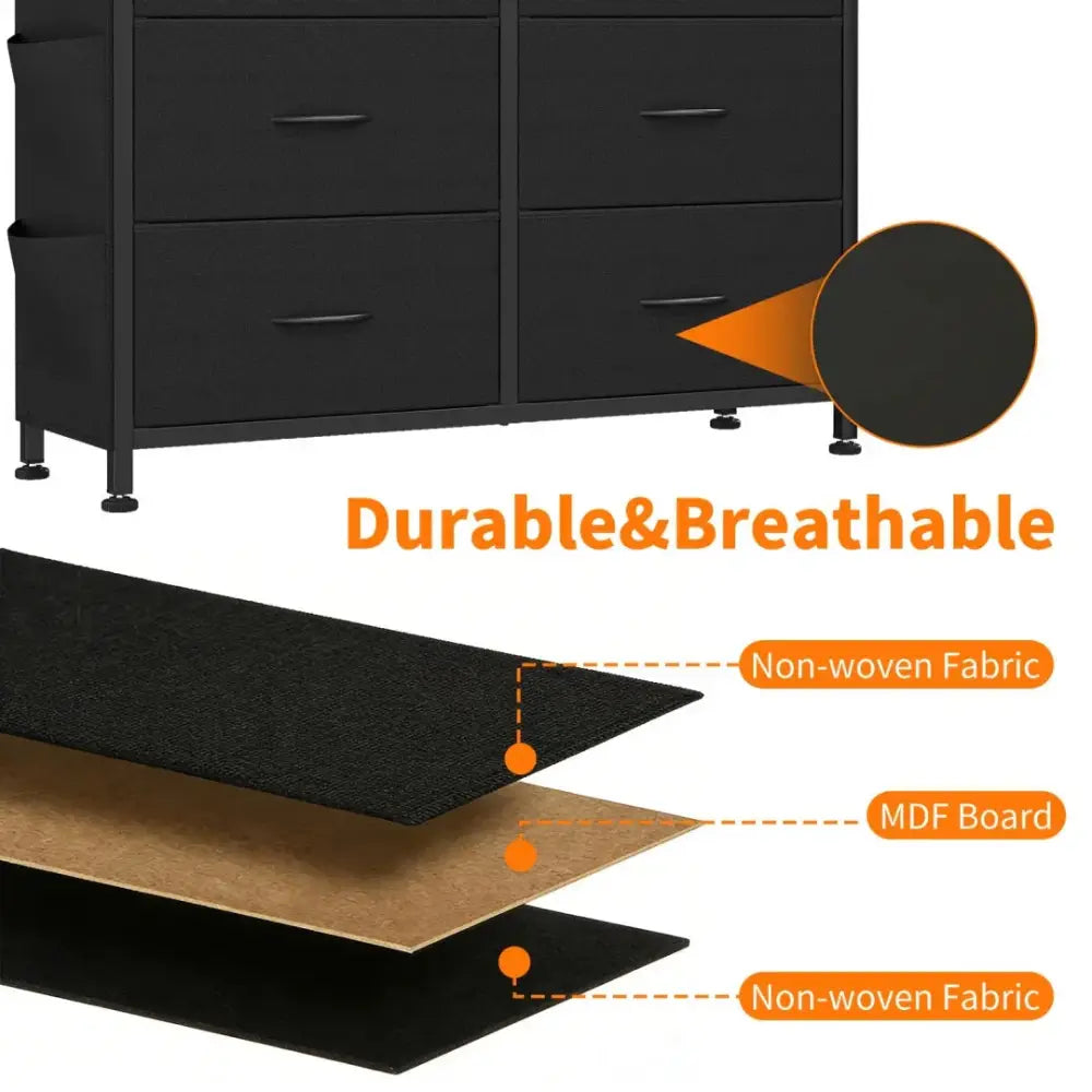 10 Drawer Dresser with Wood Top and Side Storage Hooks