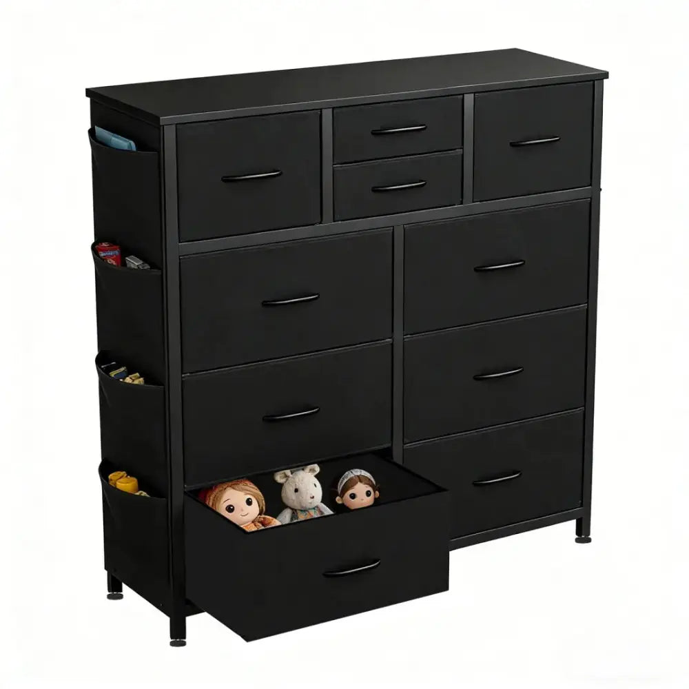 10 Drawer Dresser with Wood Top and Side Storage Hooks