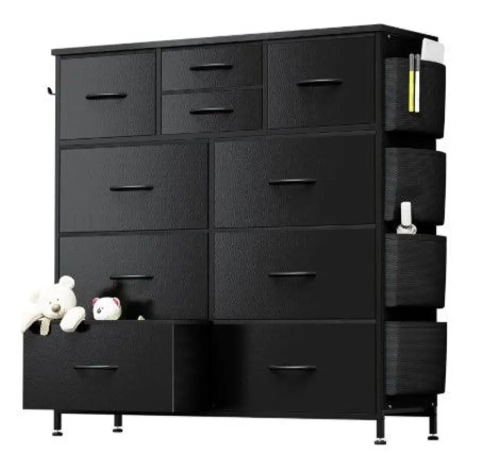 10 Drawer Dresser with Wood Top and Side Storage Hooks