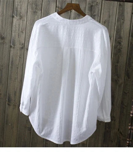 100% cotton white blouse women shirt spring summer elegant V-Neck ladies tops haut femme