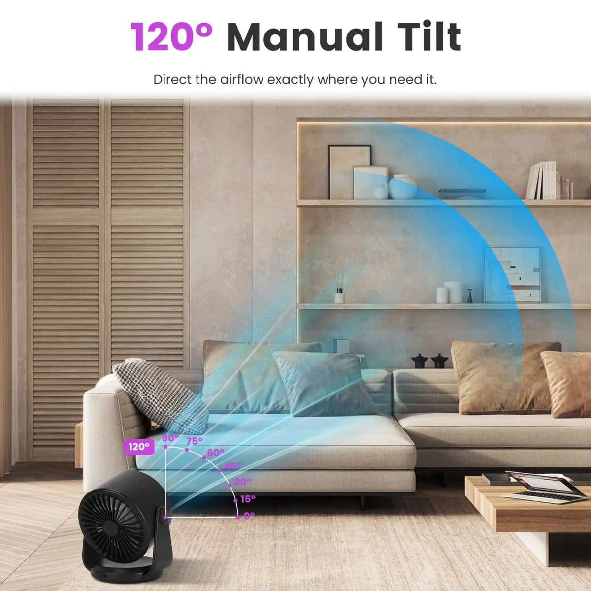 100 Speed Rechargeable Desk Fan with 120 Tilt 4000mah