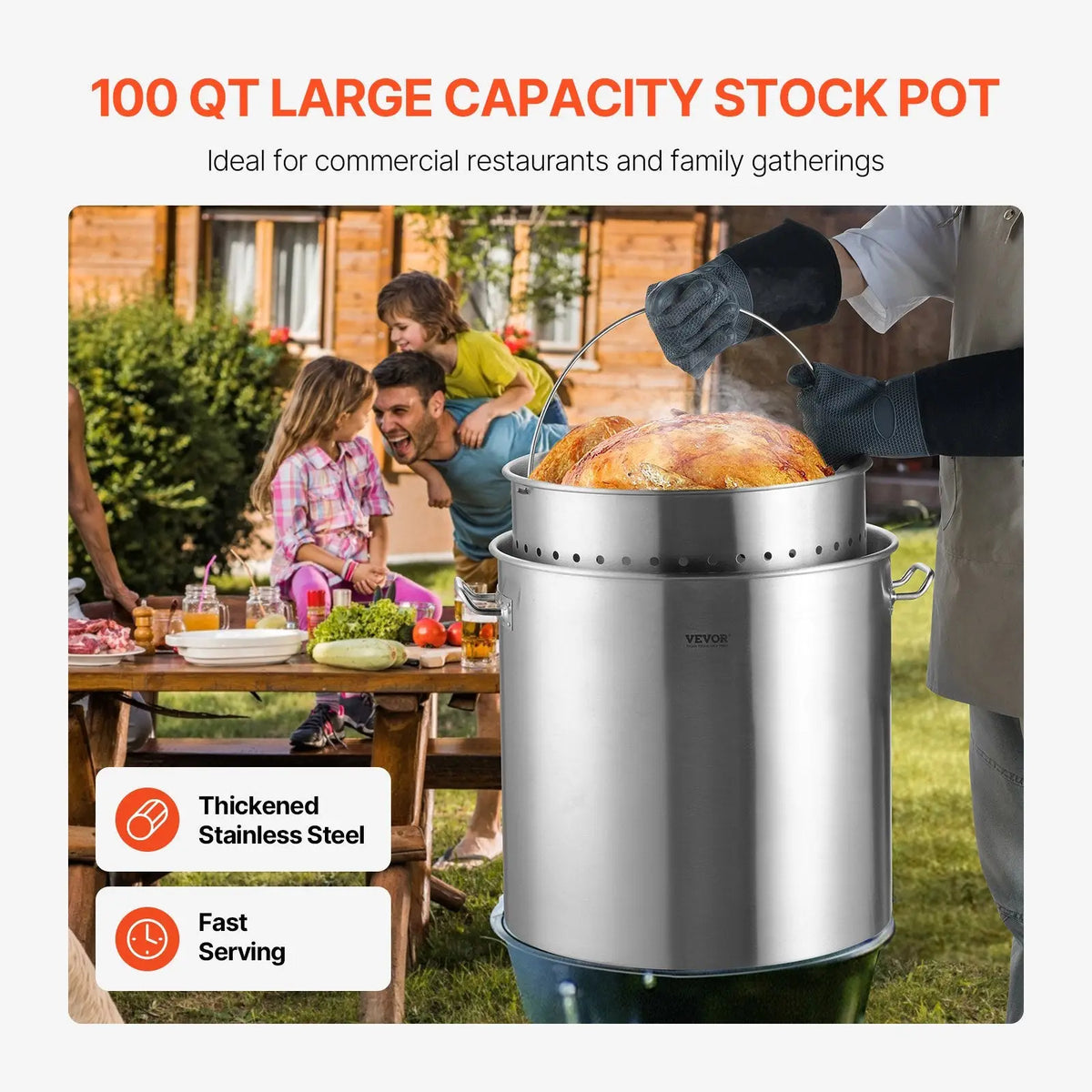 100qt Stainless Steel Stockpot with Strainer Basket