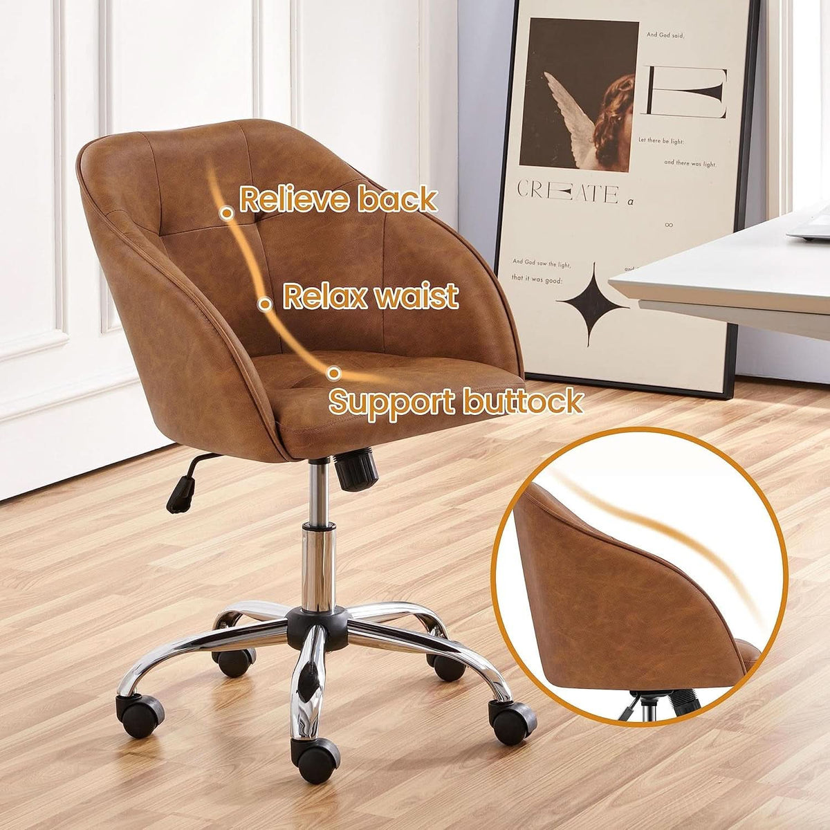 Brown Faux Leather Desk Chair With Adjustable Tilt