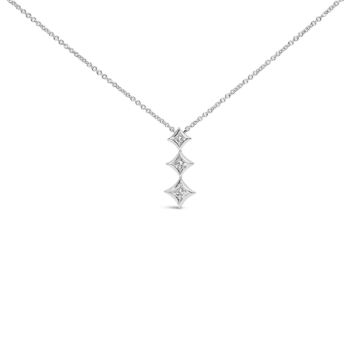 10K Gold 1/5 Cttw Princess Cut Diamond 3 Stone Drop 18" Pendant Necklace (H-I Color, SI2-I1 Clarity)