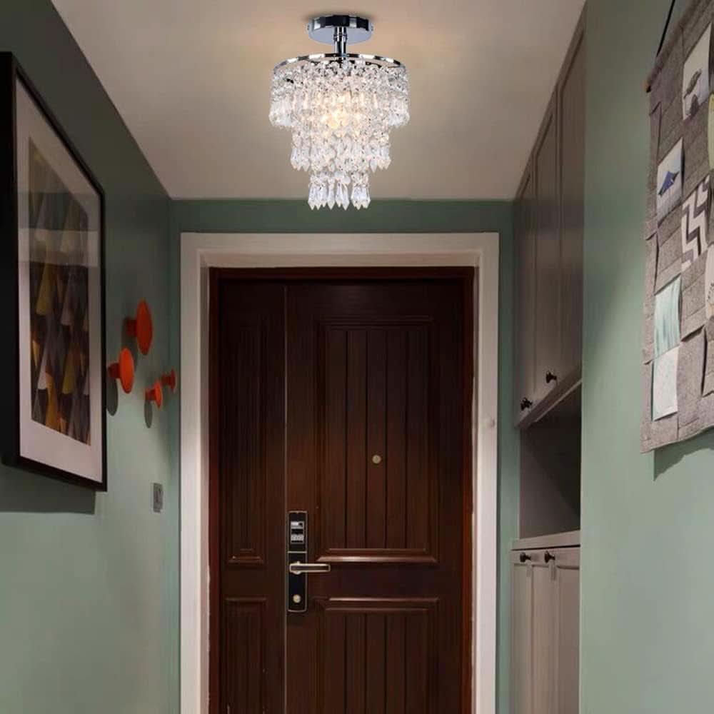 Small Chrome Crystal Chandelier 3 Tier Raindrop Ceiling Light