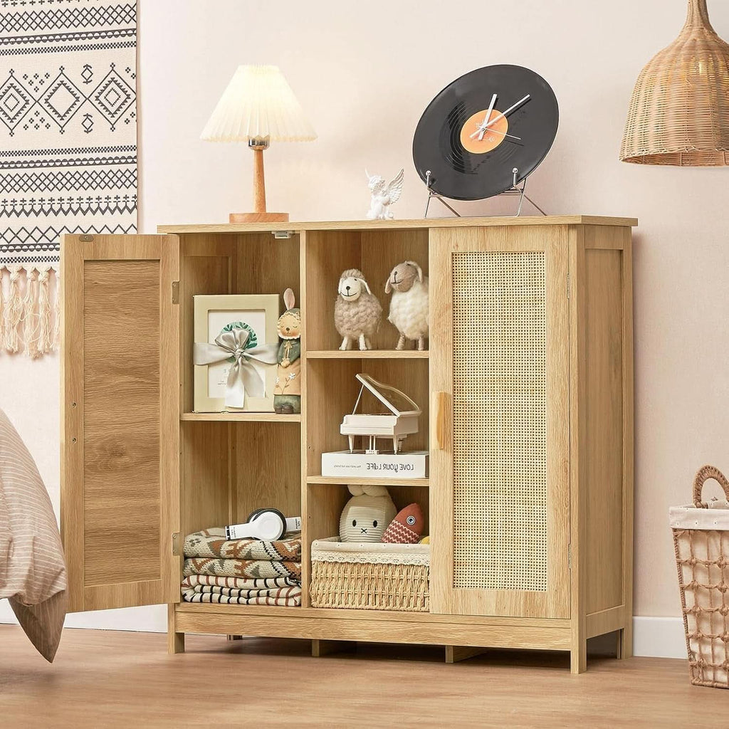 Rattan Storage Cabinet With 4 Adjustable Shelves Natural