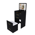 3 In 1 Vanity Desk With Open Top Mirror, Glass Desktop Makeup Set With 3 Drawers, Compact Dressing Table For Bedroom - Black