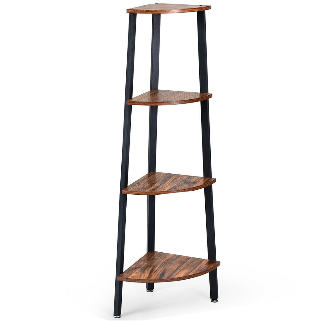 4-Tier Corner Shelf Metal Storage Rack Domestic Bookcase