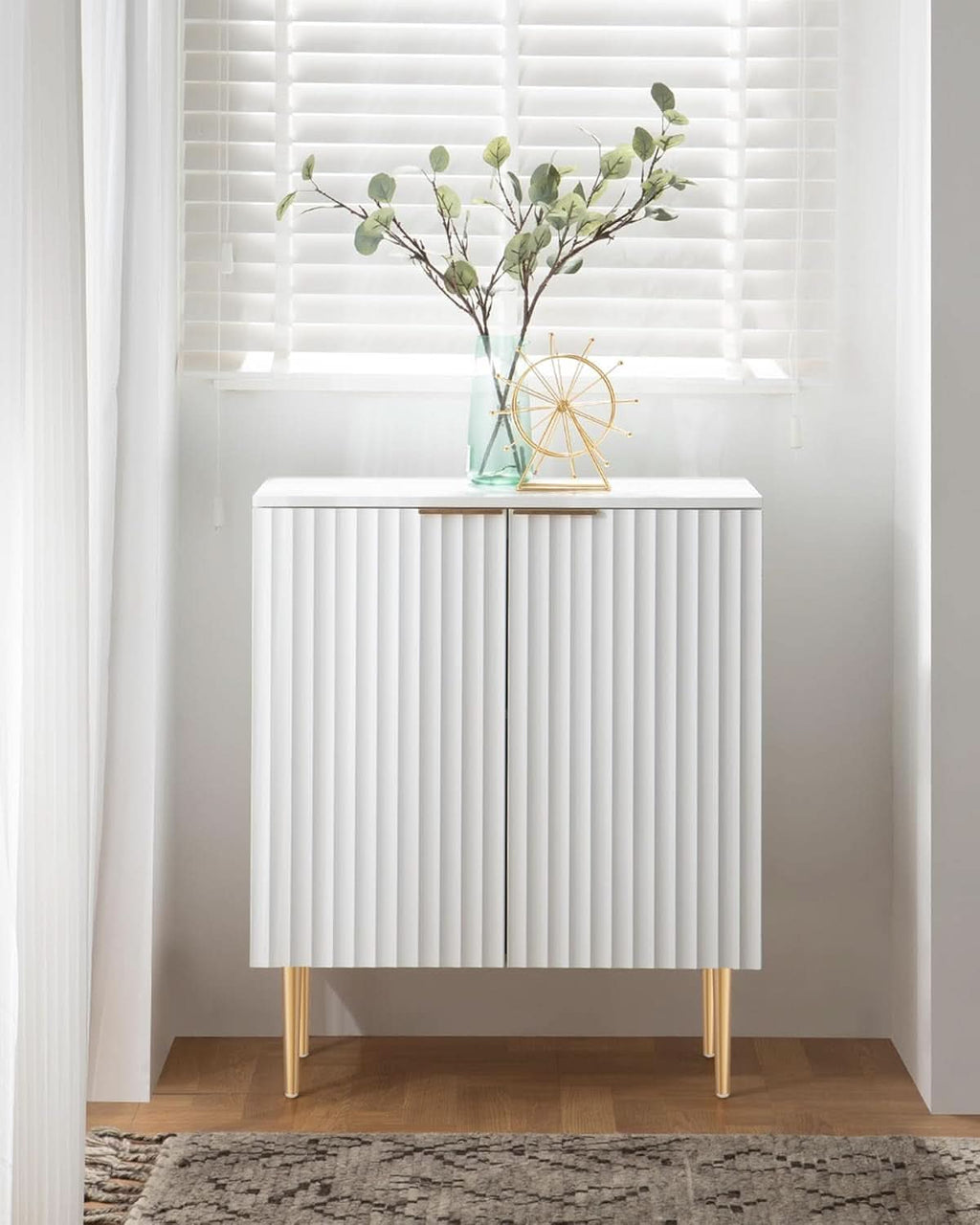 White Fluted Storage Cabinet Set Of 2 Modern Sideboards