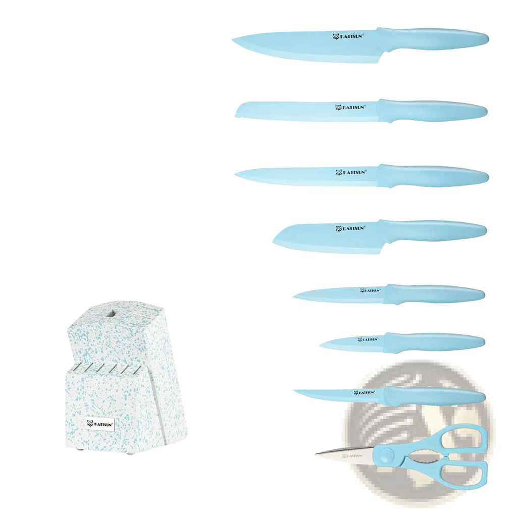 14 Piece Blue Stainless Steel Knife Set with Block