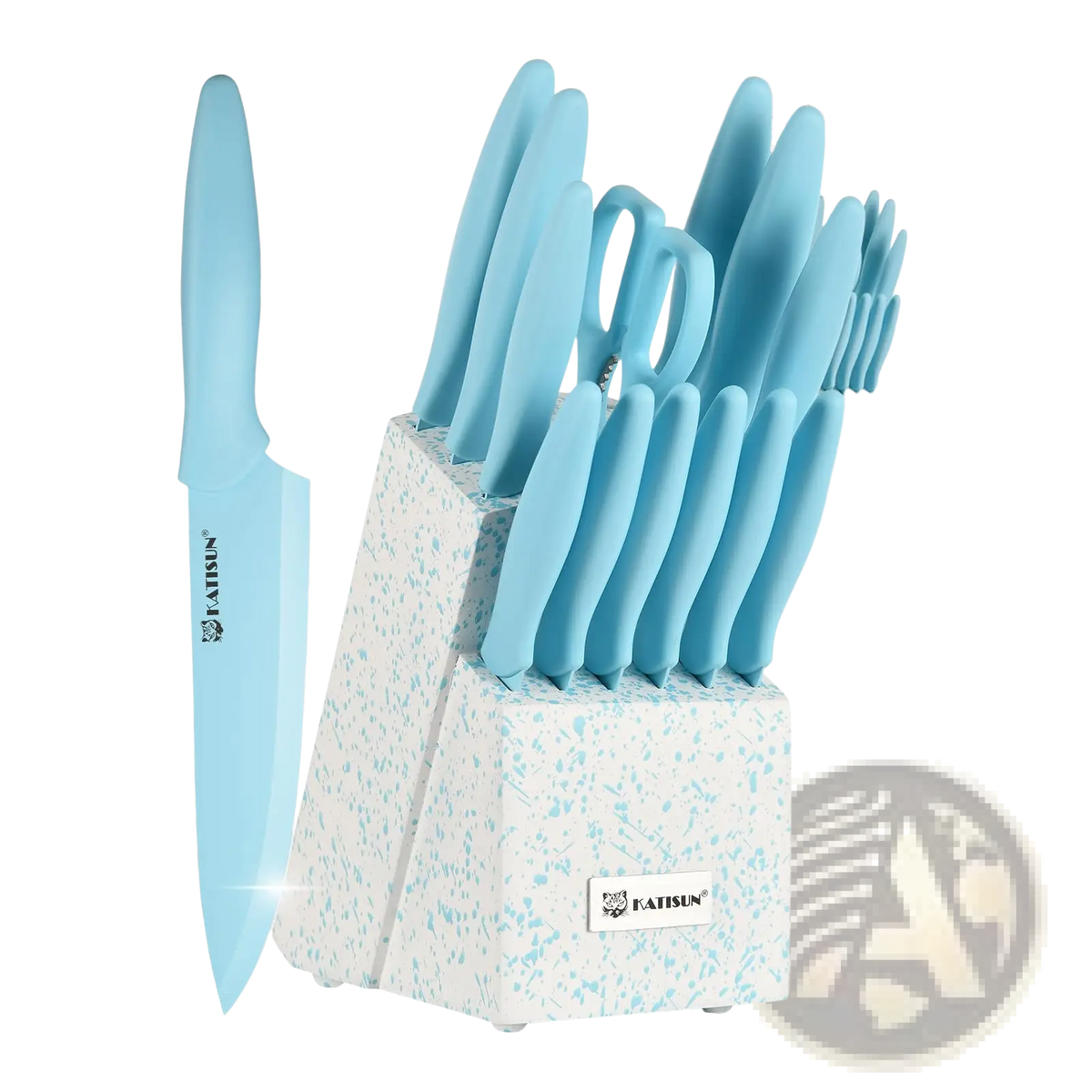 14 Piece Blue Stainless Steel Knife Set with Block