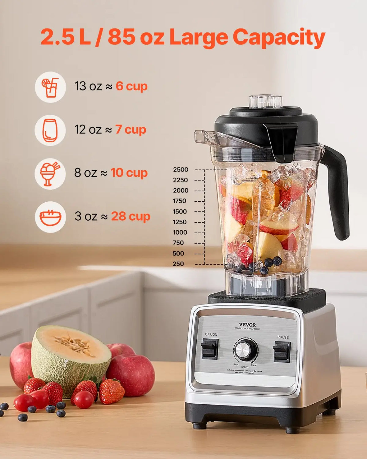 1400w Blender 85 Oz High Speed Food Processor