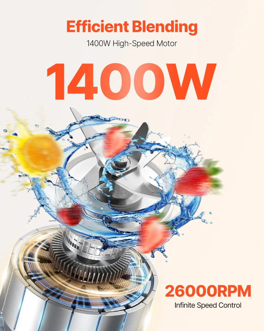 1400w Blender 85 Oz High Speed Food Processor