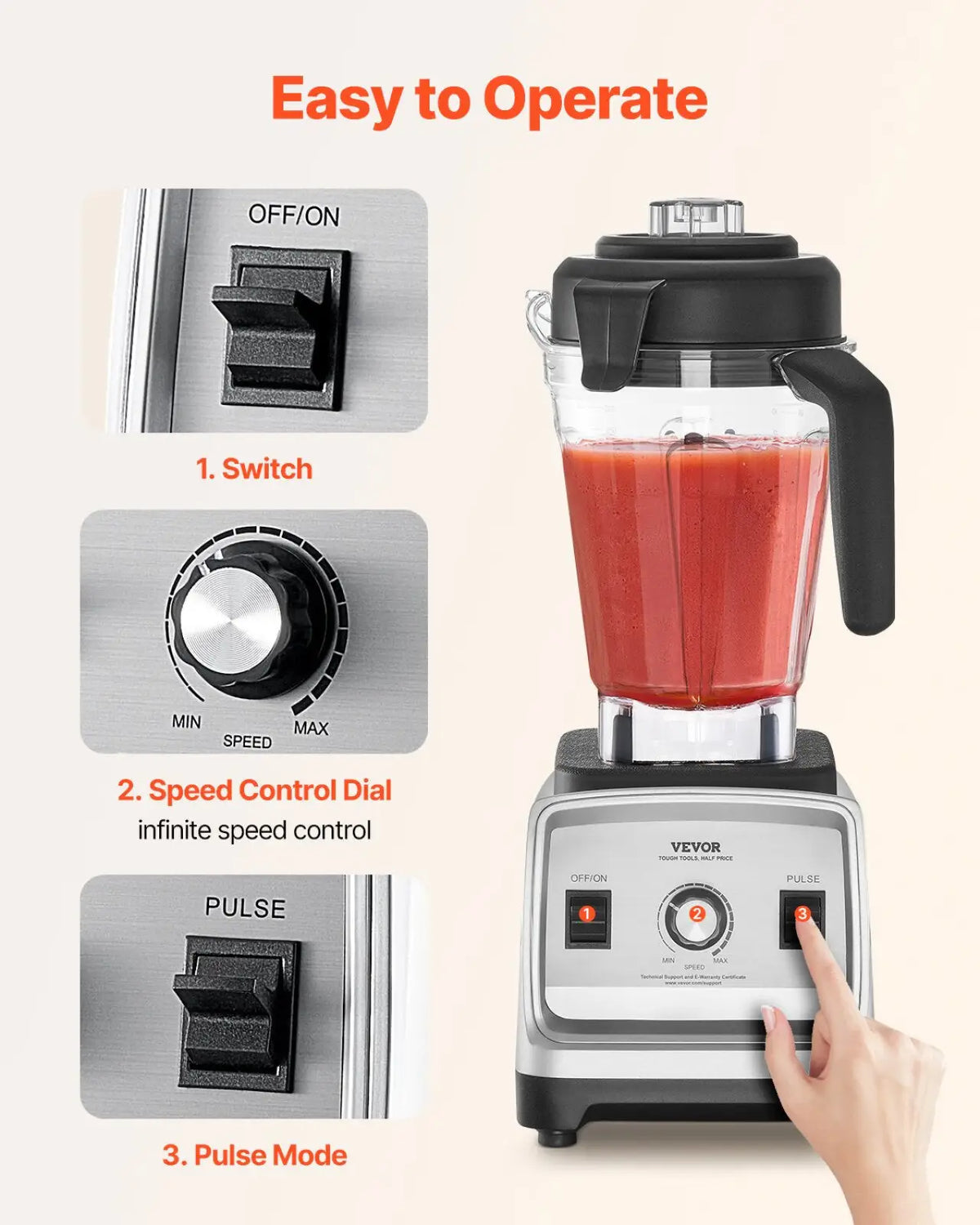 1400w Blender 85 Oz High Speed Food Processor