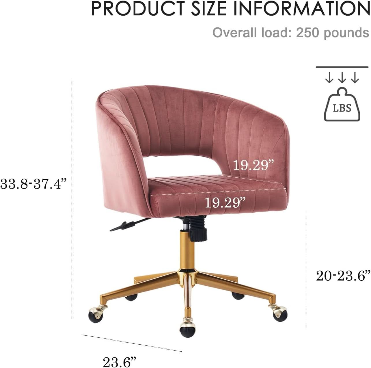 Pink Velvet Swivel Home Office Chair 360 Degree With Gold Base